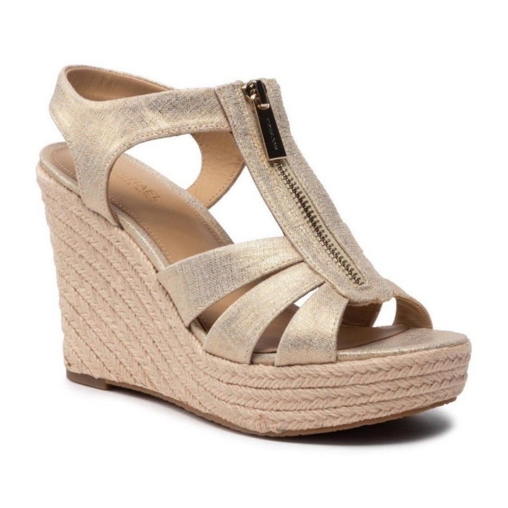 Michael Michael Kors Berkley Wedge Sandal Metallic Gold Espadrille Sz 10M